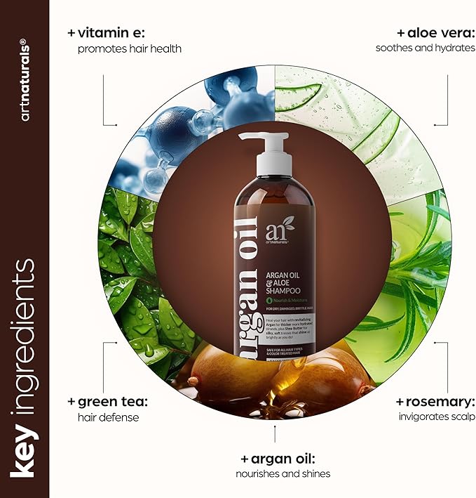 Artnaturals Moroccan Argan Oil Shampoo - (16Fl Oz) - Moisturizing, Volumizing Sulfate Free Shampoo for Women, Men and Teens - Used for Colored and All Hair Types, Anti-Aging Hair Care