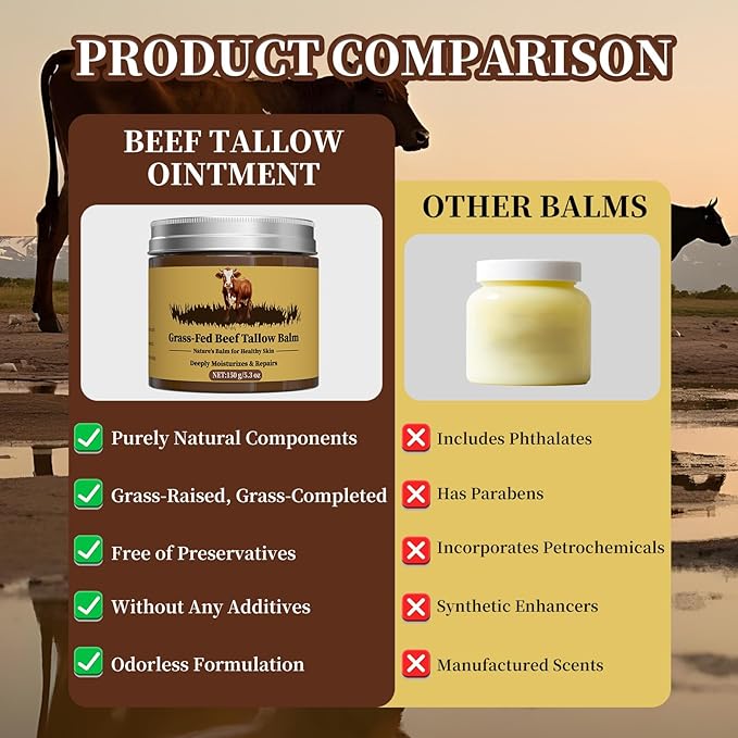 Oebitor Beef Tallow for Skin, Tallow and Honey Balm, Facial Moisturizer Cream, 100% Organic Grass Fed Whipped Beef Tallow Balm Deeply Moisturizing for Face & Body, Suitable For All Skin Types(5.3oz)