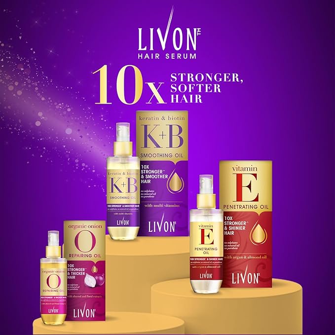 Livon Hair Serum for Men & Women | Sulphate & Paraben free| For All Hair Types | Lightweight & Non Greasy | Organic Onion Repairing Serum Oil | 3.3 Fl. oz (Keratin & Biotin)