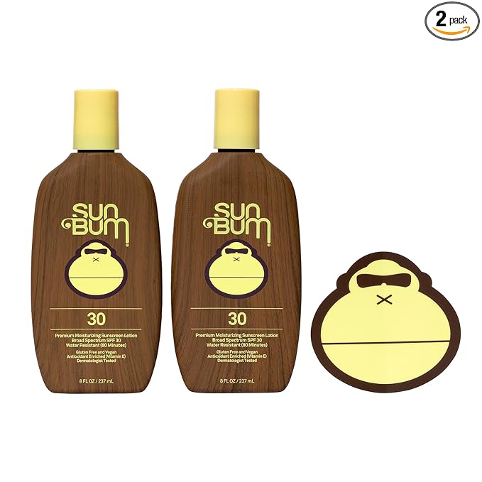 Sun Bum Original Moisturizing Sunscreen Lotion SPF 30 with Sonny Sticker, Vegan and Hawaii 104 Act Compliant Octinoxate & Oxybenzone Free, Broad Spectrum UVA/UVB, Vitamin E, 2 Pack, 8 oz