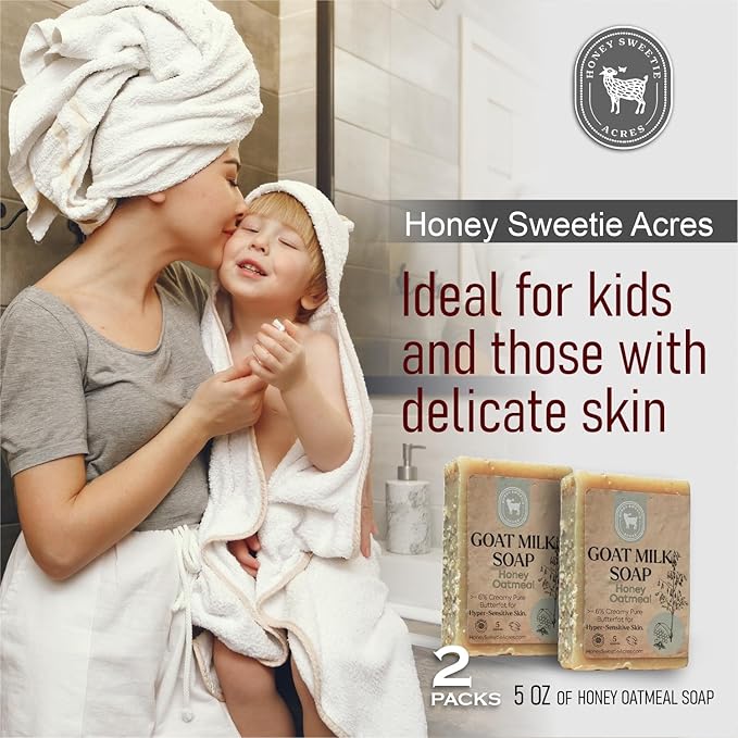 Honey Sweetie Acres 2-Pack Honey Oatmeal Goat Milk Soap - Handmade 5 oz Bar, Made with Natural Ingredients, Moisturizing & Gentle, Made in the USA