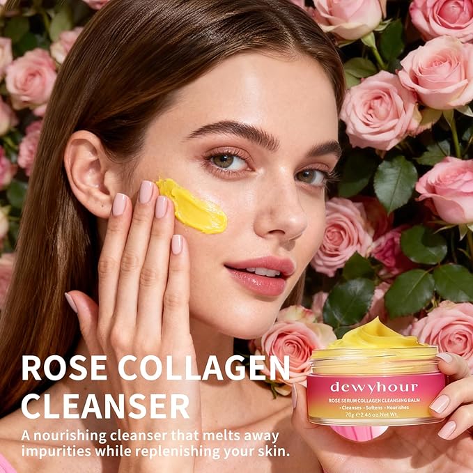 dewyhour Rose Makeup Remover Cleansing Balm – Melting Stubborn Waterproof Makeup, Hydrating One-Step Collagen Cleansing Oil & Facial Cleanser for All Skin Types | Vegan Korean Skincare 2.46 oz.