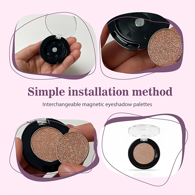 Refillable Eyeshadow Palette - Matte/Glitter/Duo-Chrome Pressed Powder & Cream Formula, Neutral/Shimmer/Smokey Multichrome, Travel-Friendly Iron Pan Refills (Glitter, D79)