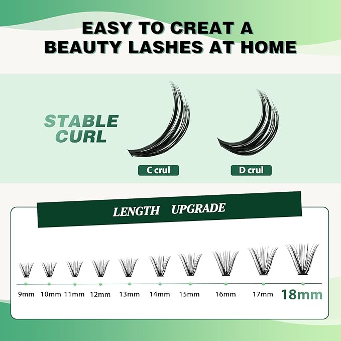 KEYYOU Lash Clusters 300pcs Individual Lashes, 40D 0.07C Curl 11mm DIY Eyelash Extension, Soft & Natural Volume Cluster Lashes with Large Tray