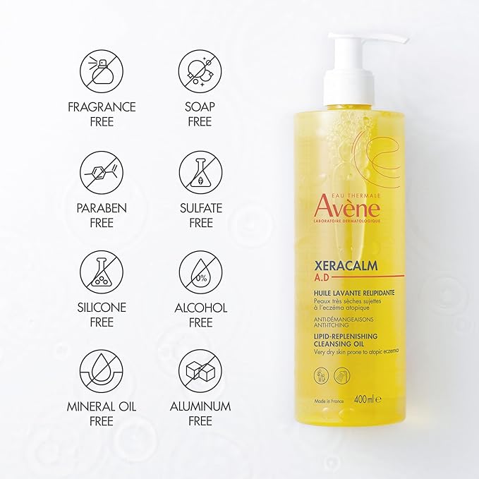 Avène XeraCalm A.D Lipid-Replenishing Cleansing Oil,Atopic Dermatitis,Eczema-Prone,Fragrance-Free,Pump,13.5 oz.,(Pack of 2)