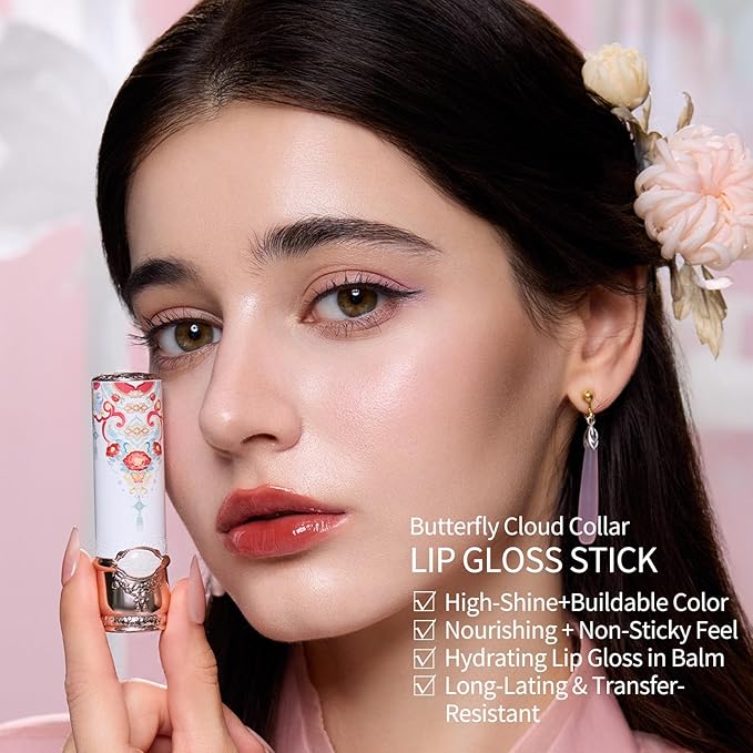 Flower Knows Little Angel Cream Blush and Butterfly Cloud Collar Glossy Lipstick Set,Buildable & Blendable Dewy Makeup,Soft Long-Lasting Cute Make Up(Blush 04 Rose Ashes + Lipstick C08 Sunset Clouds)