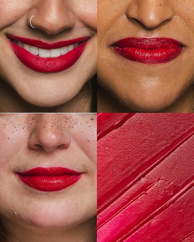 Cheekbone Sustain Lipstick, Classic Blue-Red, Creamy Satin Lip Color with Buildable Pigment, Long-Wear, Moisturizing Formula with Organic Castor Oil, Eco-Conscious, Vegan, 0.14 oz.