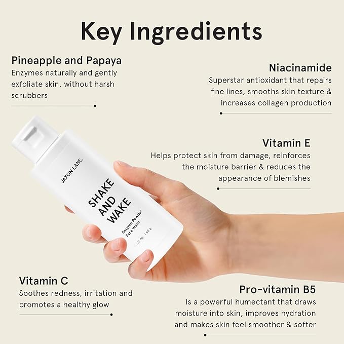 JAXON LANE SHAKE AND WAKE Exfoliating Powder Face Wash w/Papaya Enzymes Powder, Aloe Vera, Vitamin C, Vitamin E, Niacinamide Serum, AHA | Anti Aging Deep Pore Cleanser & Acne Face Wash (4 Bottles)