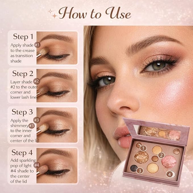 K'APEINE Baked Makeup Palette, 9 Colors All-In-One Makeup Kit Bronzing Powder, Eyeshadows and Blushes Highly Pigmented Palette Multi-purpose Eyeshadow Waterproof Silky Touch Makeup Kit for Women-03#