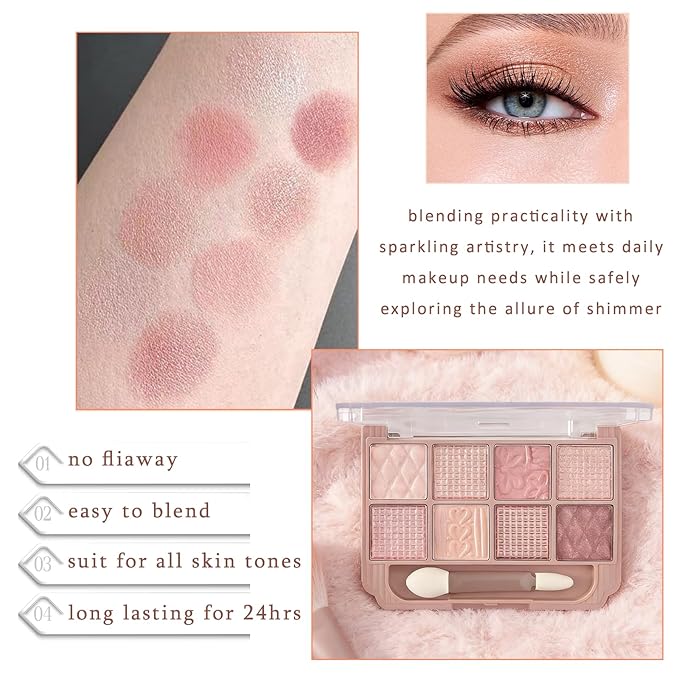 K'APEINE 8 Colors Eyeshadow Palette,Red Brown Eyeshadow Shimmer Eyes Makeup Palette Eye Shades With 1 Dual Brush Long-Lasting Blendable Shades,Naturing-Looking,Waterproof Warm Eye Shadow for Women-01