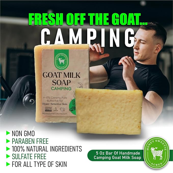 Honey Sweetie Acres 2-Pack Camping Goat Milk Soap - Handmade 5 oz Bar, Made with Natural Ingredients, Moisturizing & Gentle, Made in the USA