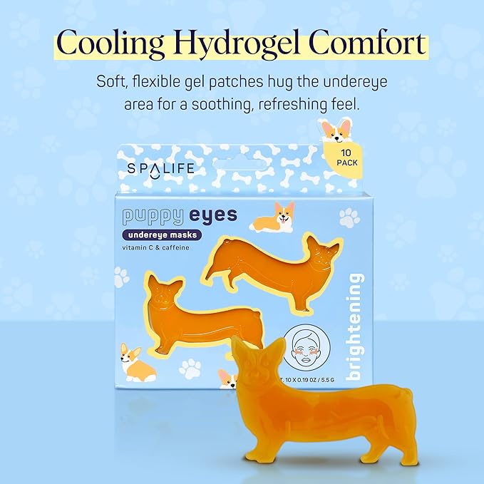 SpaLife Puppy Eyes Corgi Under Eye Patches for Dark Circles | Puppy Under Eye Patches for Puffy Eyes | Radiance Undereye Masks for Bags and Shadows | Pack of 10 Pairs (10 Undereye Treatments)
