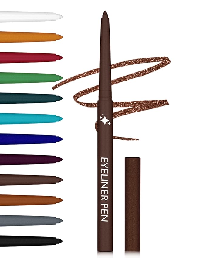 Glitter Brown Eyeliner Pencil,Glitter Gel Eyeliner Pencils, Waterproof Smudge Proof Long-Lasting Metallic Waterline Eye Liner, Precision Retractable Shine Pen for Mature Women Girls Eye Makeup- #09
