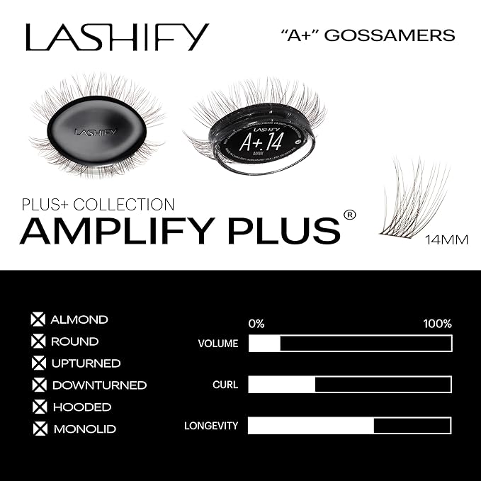 Lashify Amplify Plus+ 14mm Eyelash Extensions Refill in Minx Color, Easy DIY False Lashes for the Most Delicate, Natural and Long Lasting Look