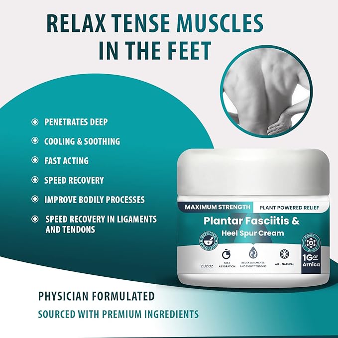 M PAIN MANAGEMENT TECHNOLOGIES Plantar Fasciitis And Heel Spur Cream By PMT - Cream For Foot Relief. High Concentration of Arnica; Vitamin B6, MSM, Glucosamine - To Soothe and Relieve - 2.82 OZ