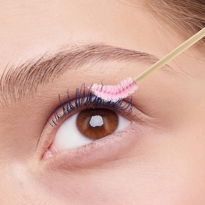 Tbestmax 150 Disposable Mascara Wands Eyelash Brush Spoolies for Eye Lash Extension Eyebrow Bamboo Stick Pink