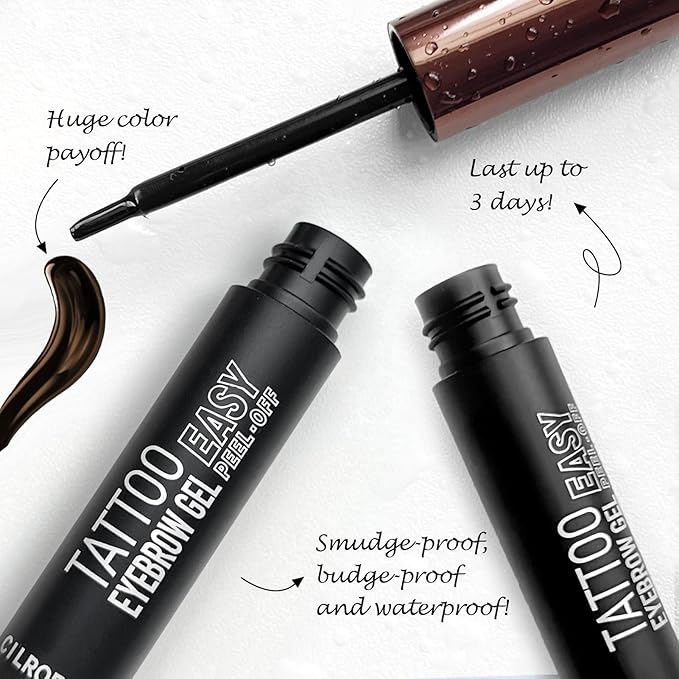 Cilrofelr Tattoo Peel Off Eyebrow Gel, Easy Tattoo Brow Peel Off Gel, Last Up to 3 Days, Waterproof, Transfer-proof, For Fuller & Defined Looking Brows, Black Brown(2 Pack)