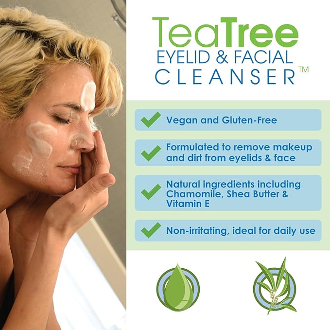 EYEECO Gentle Tea Tree Oil Foaming Facial Cleanser – 6oz – Non-Irritating Eyelid Cleanser & Face Wash with Tea Tree, Chamomile & Shea Butter