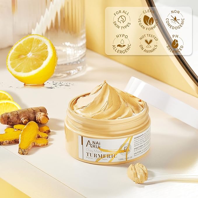 Turmeric Vitamin C Face Mask, Deep Cleansing Clay Mask for Dull Skin, Skincare Facial Mask for Refining Pores and Controlling Oil, Smooth & Radiant Skin, Face Skincare Gifts, 4.23 OZ