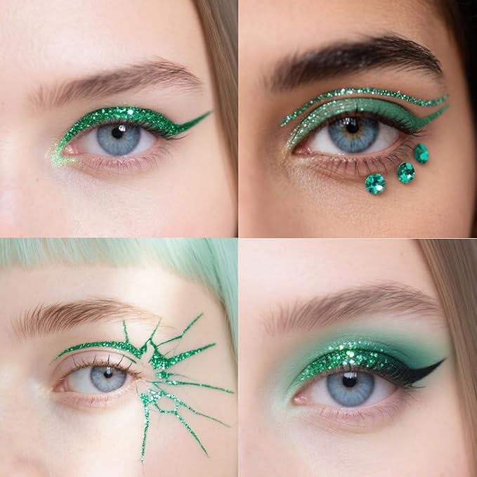 LAIKME Green Glitter Liquid Eyeliner, Shimmer Eyeliner, Long-Lasting Smudge-Proof, Waterproof, Quick-Dry, High Pigment Sparkly Glitter Eye Liner with Ultra-Fine Tip for Parties Festivals