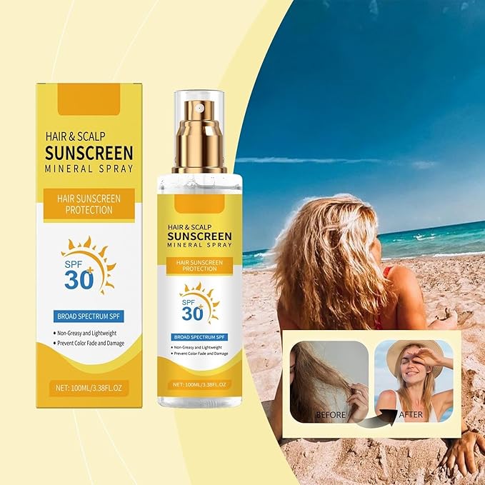 Hair & Scalp Sunscreen Spray SPF 30+, UV Protection Spray for Hair & Scalp, Lightweight Non-Greasy Water-Resistant Formula, Ideal for Outside (1pc)