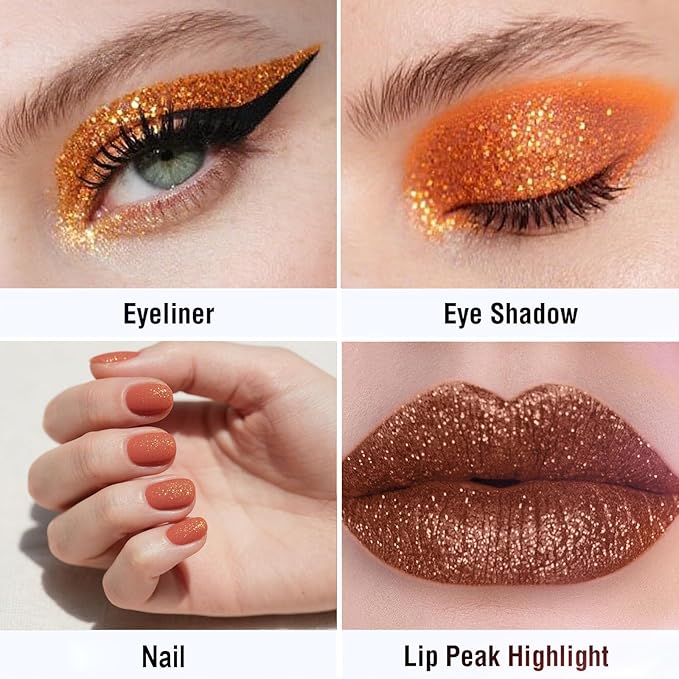 LAIKME Glitter Eyeliner Liquid, Orange Shimmer Eyeliner, Long-Wearing & Smudge-Proof, Waterproof, Ultra-Fine Tip & Smooth Application, Sparkle Glitter Eye Liner, Vibrant Eye Makeup for Festival Party