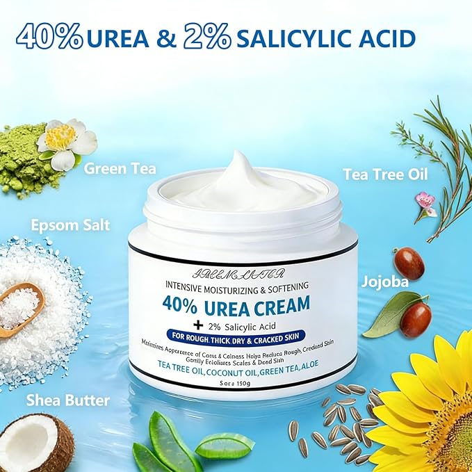 Urea Cream 40% Plus Salicylic Acid 2%, Urea Cream 40 Percent for Feet Maximum Strength, Foot Cream for Dry Heels Cracked
