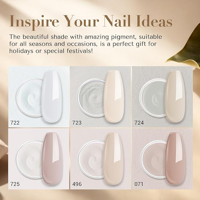 AZUREBEAUTY 6 Colors Milky Nude Dip Powder Nail Kit, Nude Ombre Collection Kit French Nail Art Manicure DIY, No UV Lamp Required