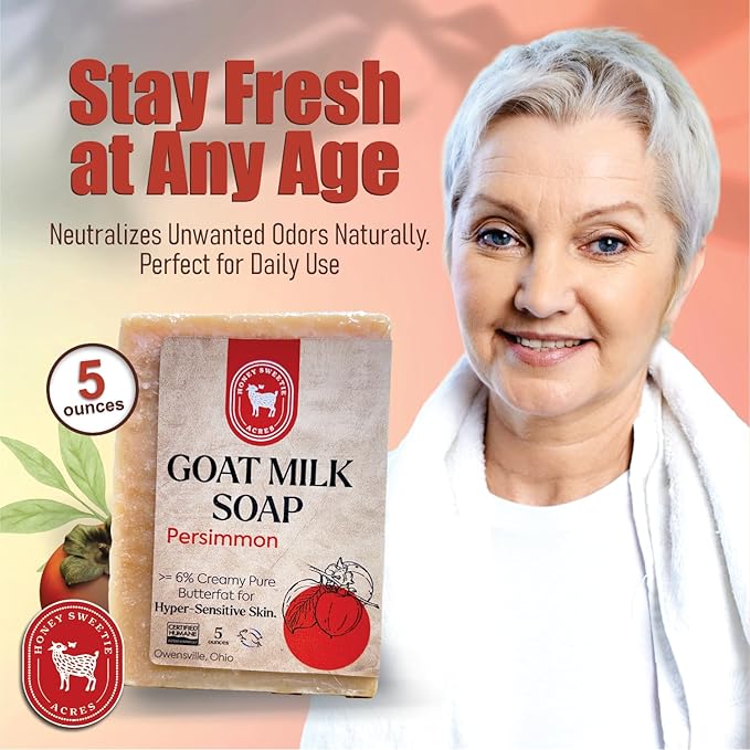 Honey Sweetie Acres Goat Milk Soap - Handmade 5 oz Bar, Made with Natural Ingredients, Moisturizing & Gentle, Made in the USA (Persimmon)