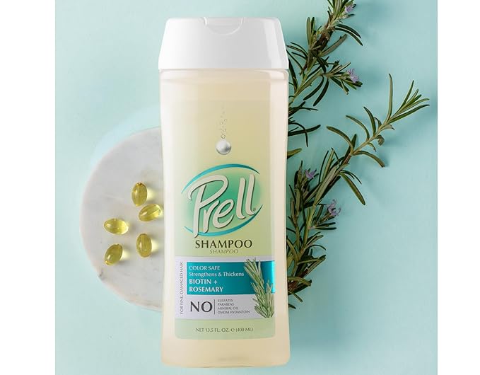 Prell Biotin & Rosemary Shampoo + Conditioner Set – Strengthens, Thickens & Revives Fine or Damaged Hair | Color-Safe Formula | 13.5 fl oz