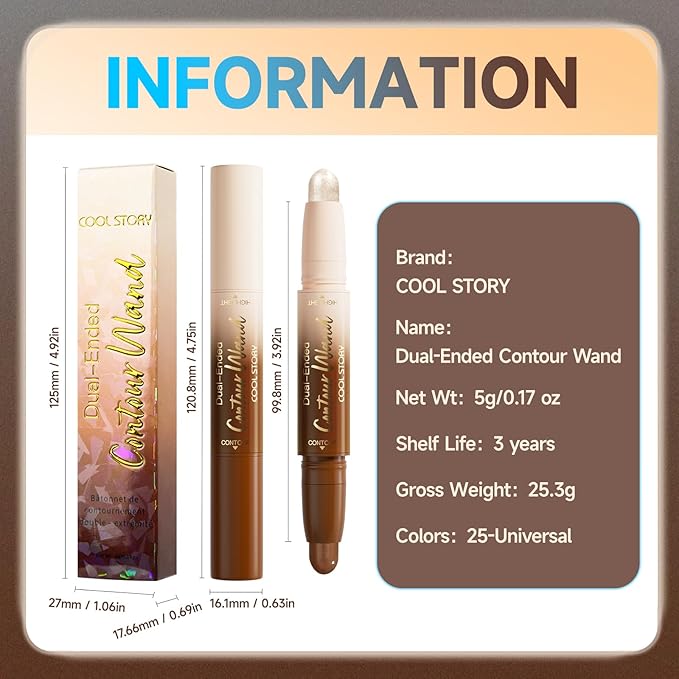 2-in-1 Contour & Highlight Stick Cream Waterproof Contour Stick,Buildable Formula for Natural Definition and Sculpting,Flawless Cheeks/Jawlines/Nose Contours, creat your better face (Universal)