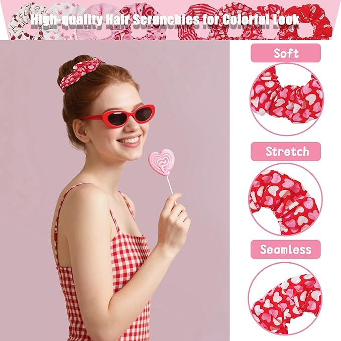 12 Pcs Scrunchies for Women, Charming Pink Scrunchies for Girls, Cute Elastic Hair Bands Hair Ties, Perfect for Romantic Valentine's Day Gifts(Sweetheart Pink)