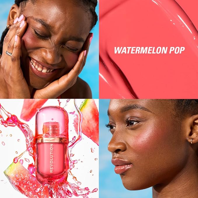 Revolution, Superdewy Liquid Blush Burst, Buildable Color for Cheek, Serum Formula with Peptides & Hyaluronic Acid, Vegan & Cruelty-Free, Watermelon Pop Coral, 0.14 oz