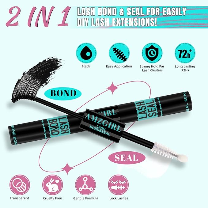 Lash Clusters Kit 320Pcs, 70D DIY Individual Extensions, Bond and Seal, Remover, Applicator Tool for False Eyelashes at Home (D-Mix10-16mm)