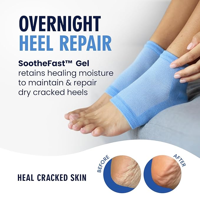 Dr. Frederick's Original Moisturizing Heel Socks for Dry Cracked Heels Treatment - Infused with Olive Oil, Jojoba Oil and Vitamin E - 2 Pairs - Self Care Gifts for Women & Men - Blue Jojoba