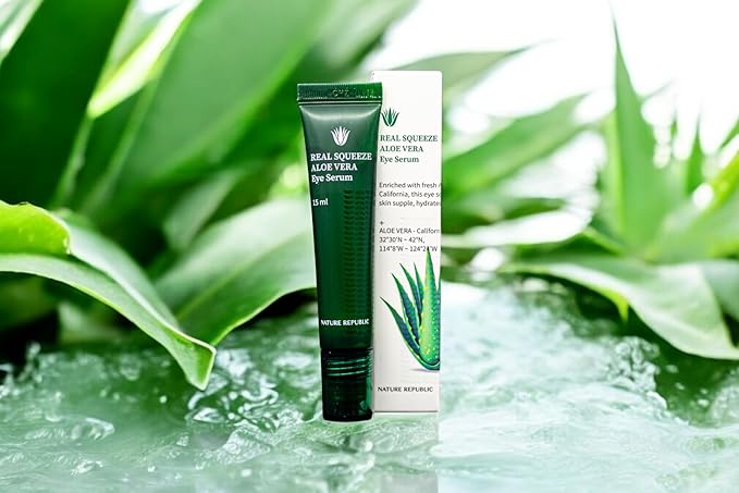 Nature Republic Real Squeeze Aloe Vera Eye Serum | Under Eye Roller for Dark Circles & Puffiness, Cooling After-Sun Care, Hydrating & Moisturizing, Korean Skincare for All Skin Types, 15ml / 0.5 fl oz