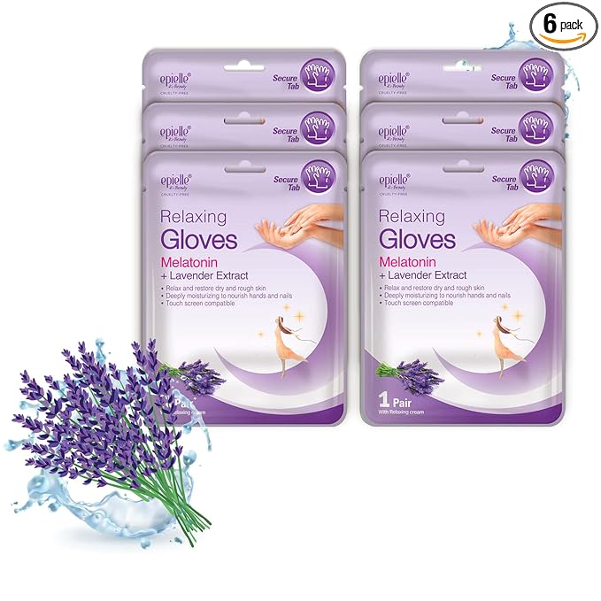Epielle Relaxing Hand Mask 6 Pairs, Soften and Restore with Melatonin & Lavender Extract, Deep Moisturizing Gloves for Dry, Cracked Hands, Self Care Gifts for Women, Spa Kit, Mothers Day Gifts