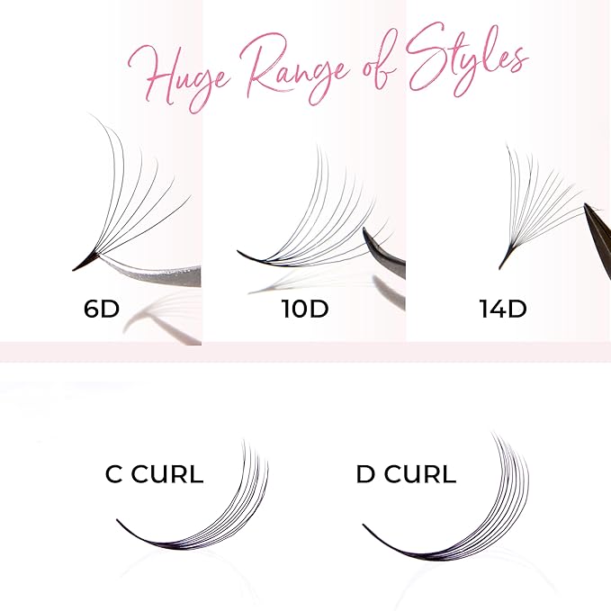 One V Salon Pro 8D Camellia Promade Loose Fans, 500 Premade Layered Volume Lash Fans | C Curl | 0.07 mm | 11-13-15 mm Mixed in Each Fan | Thin Base, Hand-Crafted Eyelash Extensions (8D-C-Curl)