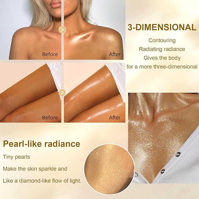 Body Glow Oil, SPF 45 Broad Spectrum, Sunscreen Body Oil with Rose Gold Mica, Moisturizing Coconut, Glow Moisturizer, Lightweight, Water Resistant, 3.72 fl oz(#1 GOLD)