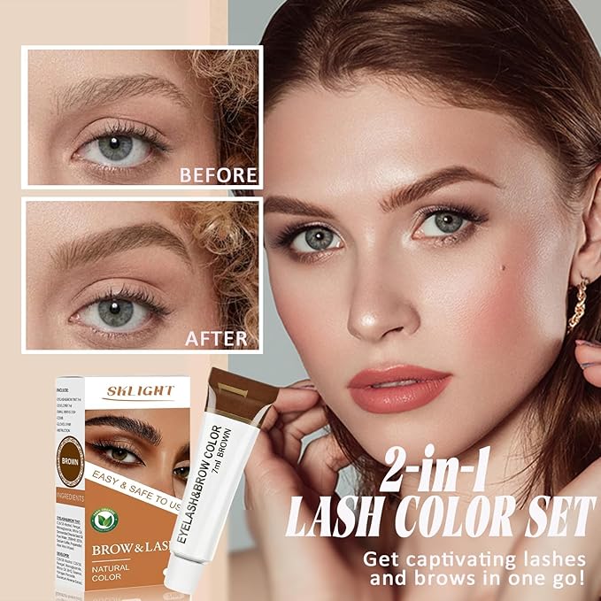 Lash Color Kit, Professional Eyelash & Eyebrow Color Kit Lasting for 2 Weeks, Instant Eyelash Color with Natural Ingredients, Safe & Easy to Use 7ML(Brown)