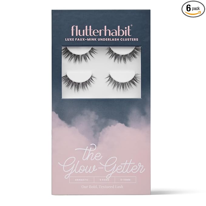 FlutterHabit Glow-Getter (1.0) Lash Clusters for Women, Salon Quality At Home Eyelashes Extension Kit, 6 Lash Sets, No Lash Glue Included