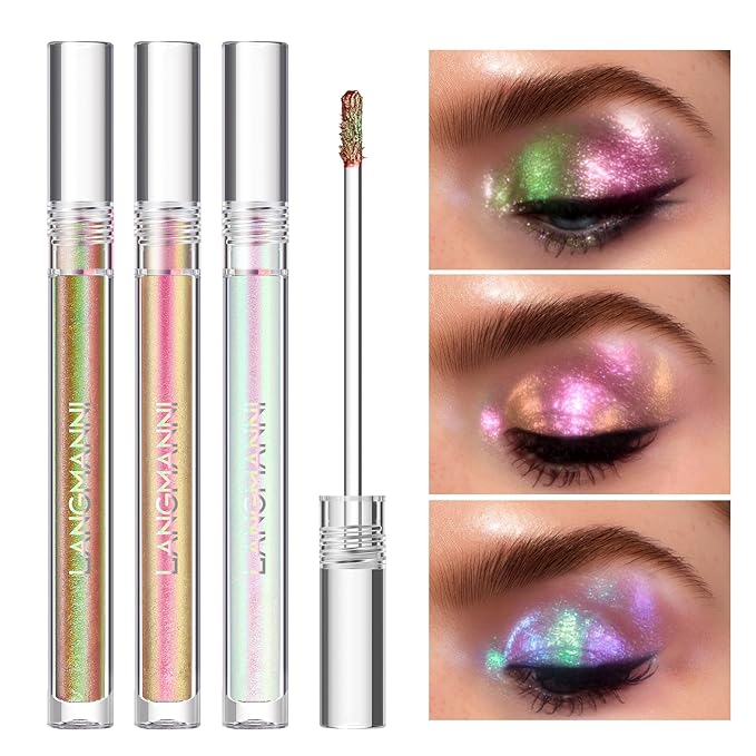 Metallic Liquid Chameleon Eyeshadow, Multi-Dimensional Eye Looks, Long-lasting Holographic Glitter Multichrome Eyeshadows Makeup (#002+006+013)