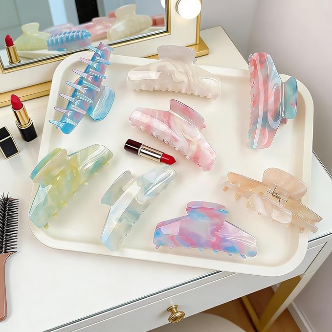 2 Pack Large Acrylic Hair Claw Clips for Women - 4.3 Inch Strong Hold Nonslip Hair Clips Big Claw Barrettes for Thick Thin Hair, Cute Durable Jaw Clips for Women Girls