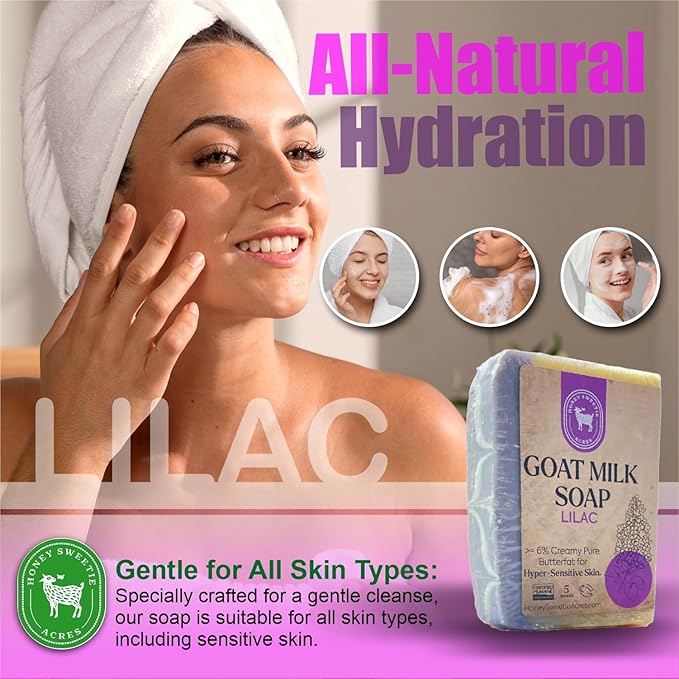 Honey Sweetie Acres Lilac Goat Milk Soap - Handmade 5 oz Bar, Made with Natural Ingredients, Moisturizing & Gentle, Made in the USA