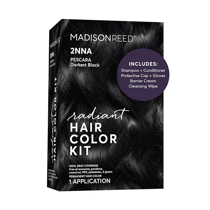 Madison Reed Radiant Hair Color Kit - 2NNA Darkest Cool Black with Ash Undertones (Pescara Black), Dimensional Gray Hair Blending Permanent Hair Dye, PPD-Free & Ammonia-Free, 1 Pack