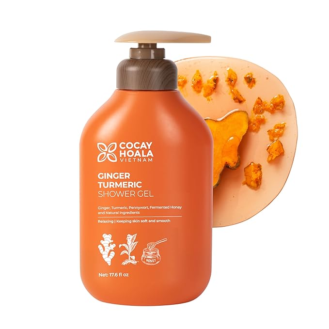 Turmeric Exfoliating Body Wash with Ginger & Centella, Gentle Shower Gel for Sensitive Skin, Moisturizing Deep Cleansing, Paraben Silicone Free, Spa Gifts for Women