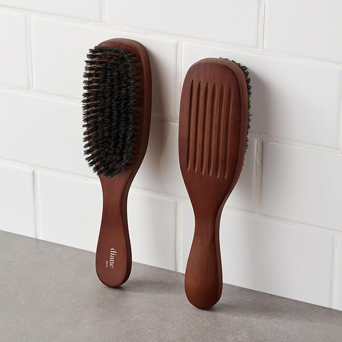 Diane Reinforced Boar Bristle Wave Brush for Men and Barbers – Medium Bristles for Thick and Curly Hair – Use for Detangling, Smoothing, Wave Styles, Restore Shine and Texture