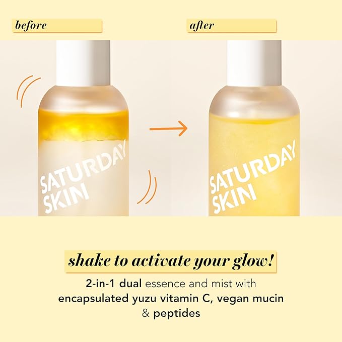 Saturday Skin Yuzu Vitamin C Essence Jelly Mist- Brightening Plumping Soothing Pore Refining - Encapsulated Ceramides Peptides - Korean Skincare Face Dual-Texture Mist Essence 100ml, 3.38 fl.oz.