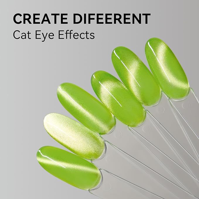 MAYCHAO 15ML Bright Green Cat Eye Gel Nail Polish 1Pc Green Grape Glitter Cat Eye Gel Polish Soak off Holographic Magnetic Nail Polish for Nail Art Manicure Salon DIY at Home, 0.5 OZ