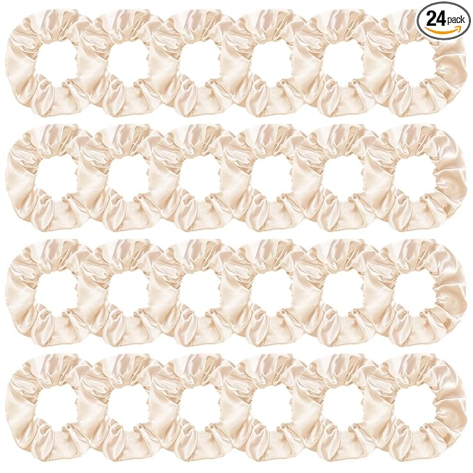Silk Satin Scrunchies for Women Girls 24 PCS Hair Scrunchies Silk Satin Hair Ties for Thick Hair Bulk Hair Ties Hair Accessories